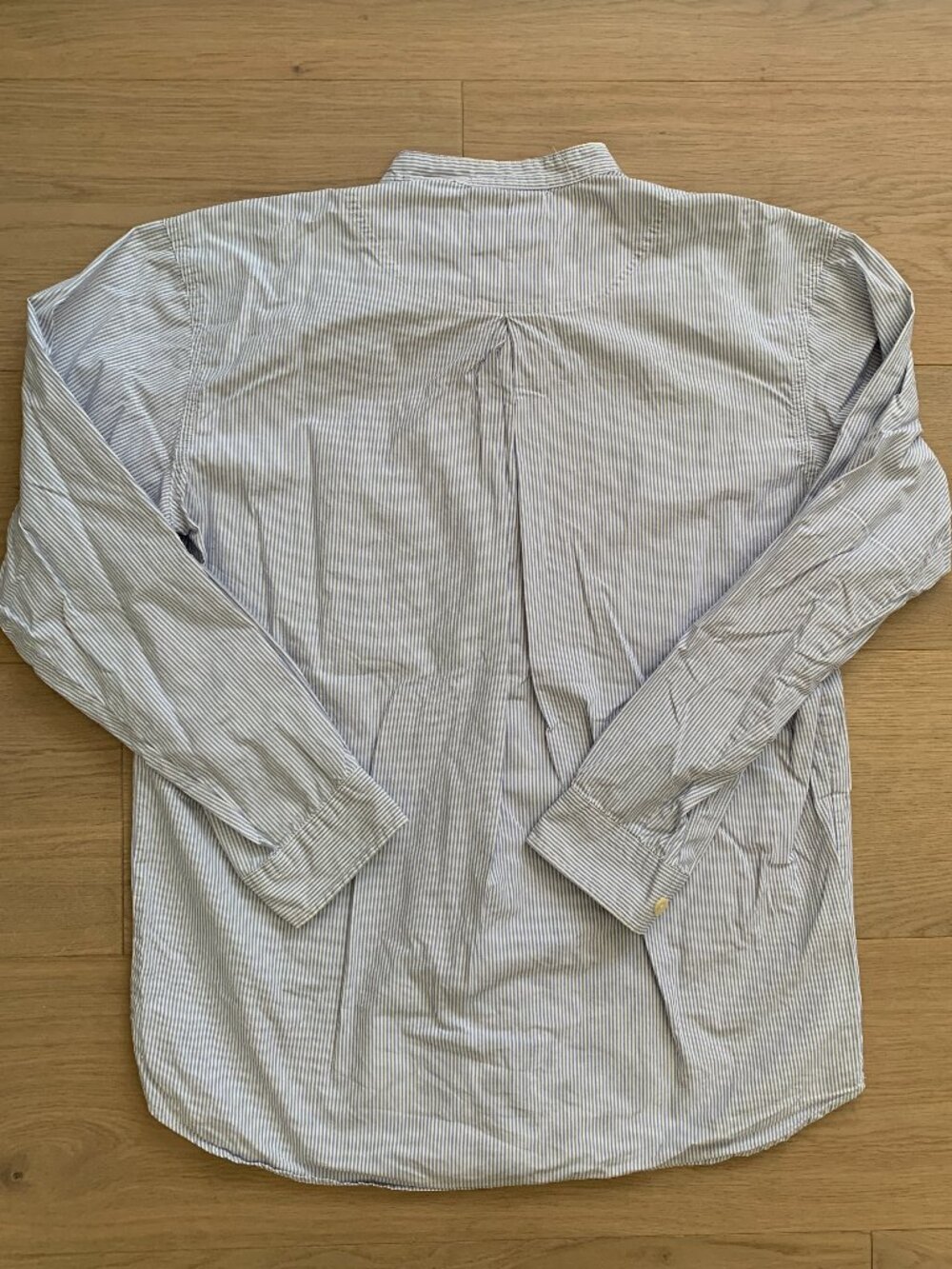 Vintage Collarless Button Up Shirt Women’s Small Blue White Stripe Coastal Style - Picture 8 of 8